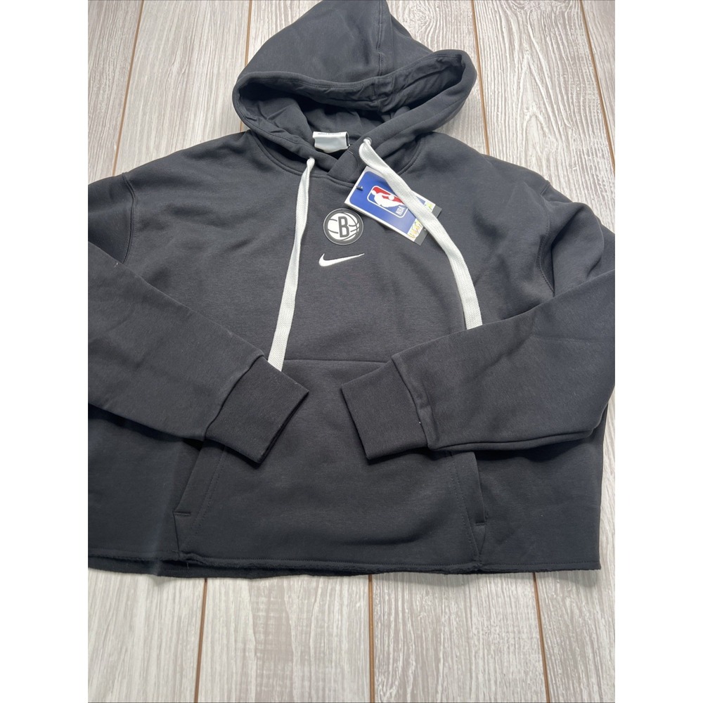 New Nike Womens Brooklyn Nets Courtside Cropped Hooded Sweatshirt Size Large